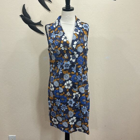 Modcloth Floral Midi Dress - Blue and Brown - Picture 3 of 15